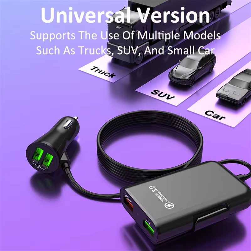 Fast Charging Cable - 40W 4 Port USB Car Charger